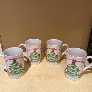 Vintage Sango “Home for Christmas” flat bottom coffeee mugs. Set of 4.